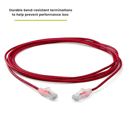 TRUECABLE Cat6 Component Rated Patch Cable, Unshielded (U/UTP), 10ft, Red, 28AWG Solid Copper, Snagless 10G High-Speed Ethernet Cable, PoE++ 4PPoE 100W, UL Listed, RoHS-3, 5 Pack