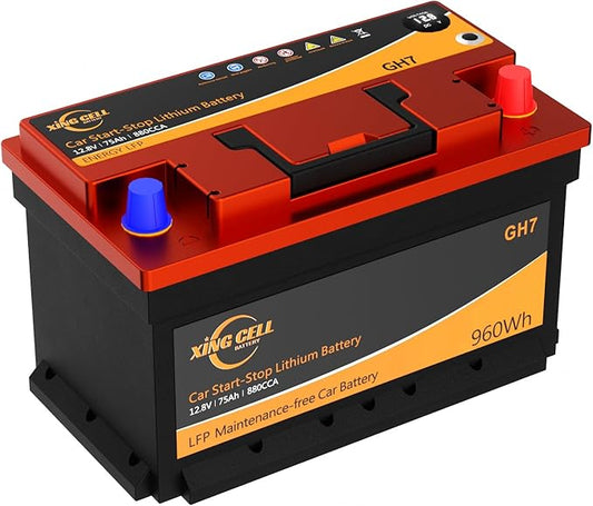 XingCell H7 Group 94r 12V 75Ah 880CCA LiFePO4 Lithium Car Battery - Long lasting and Lightweight Design for Car Audio Replacement Batteries
