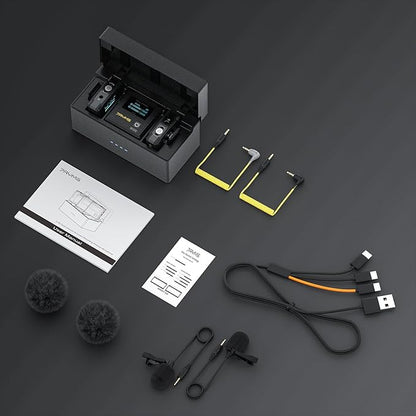 iRay DW30 Wireless Lavalier Microphone with 16GB Internal Recording, Lav Mic Input, USB-C Output, 2.4GHz Wireless Mic for Camera, iPhone, PC - Ideal for Vlogging, Live Streaming, and Video Recording