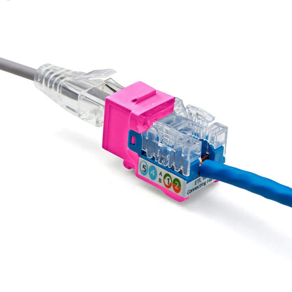 TRUE CABLE Cat5e Keystone Jack, Unshielded (UTP), 90 Degree Punch-Down, PoE++ (4PPoE) 100W,UL Listed, ETL Verified, ANSI/TIA Certified, Modular RJ45 Female, Pink, 48 Pack