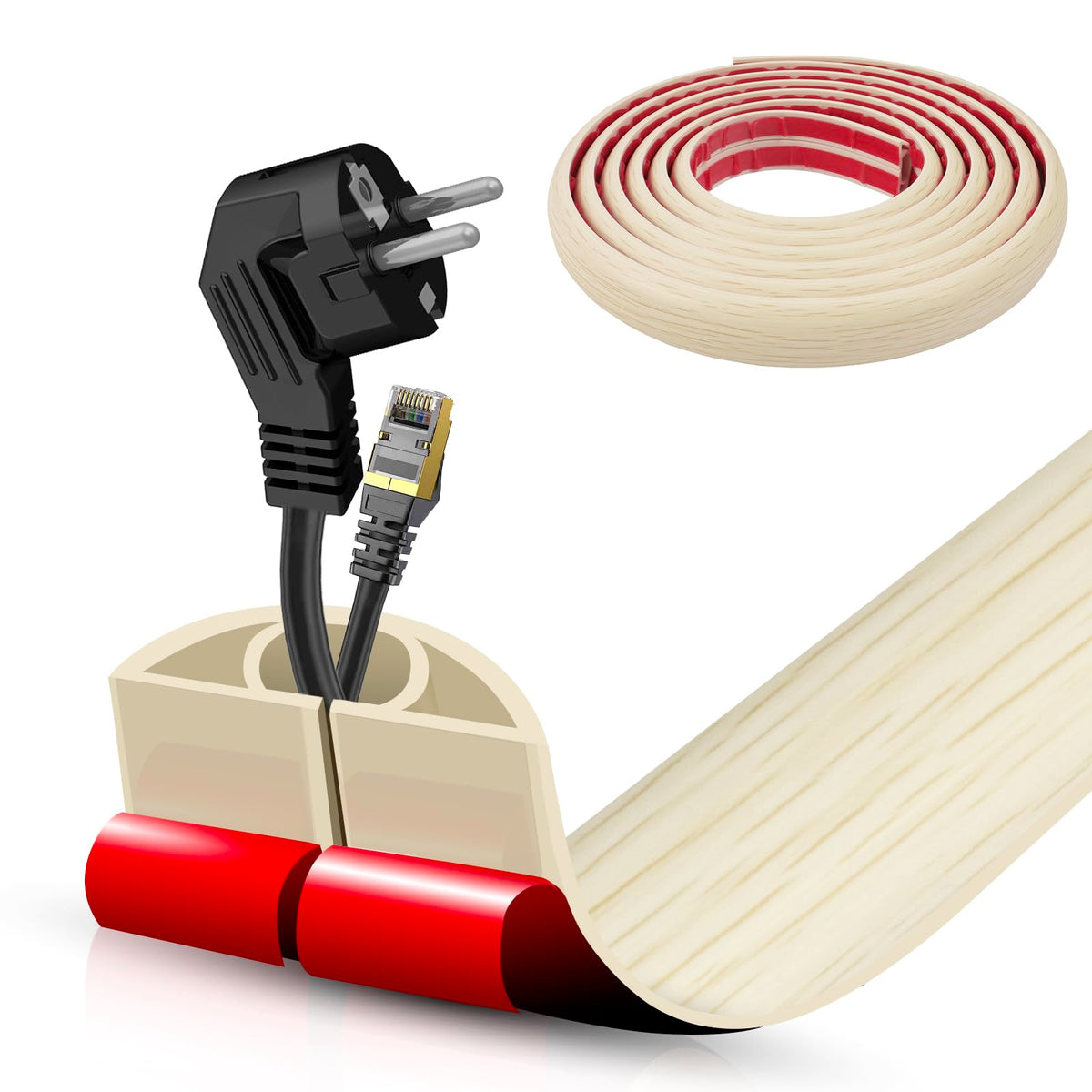Floor Cord Cover Self Adhesive Cord Hider,10FT Cable Management, Extension Strip Protector for Wires, Prevent Cable Trips for Offices, Gyms, Exhibitions Cavity:0.39"(W) x 0.27"(H) Black