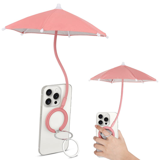 Magnetic Umbrella Phone Stand for Sun Protection,Adjustable Sun Shade Shield for iPhone 16/15/14/13/12 Pro Max,Samsung & Google,Detachable Ring Stand,Heat-Resistant Design,Car Mount Compatible, Pink