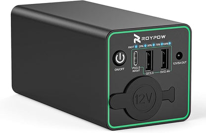 RoyPow 30W PD Portable Charger with 12V 10A Constant Voltage Cigarette Lighter Socket, 86.58Wh USB C Laptop Power Bank, 18W QC & 12V DC Battery Pack, Perfect for Dash Cam Astrophotography or Camping