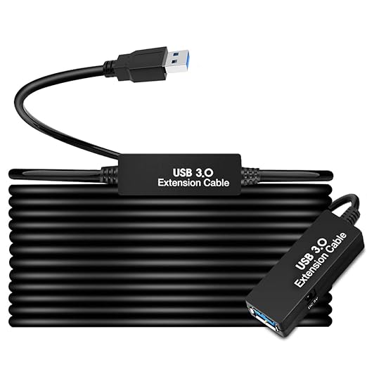W WDX MAST DYNAPOINT LIMITED 50FT USB 3.0 Extension Cable,Active Type A-Male to A-Female Extender Cord, 2 Signal Boosters,Compatible Oculus Quest 2/3 VR,Printer, Webcam,Xbox, PS4 and More,