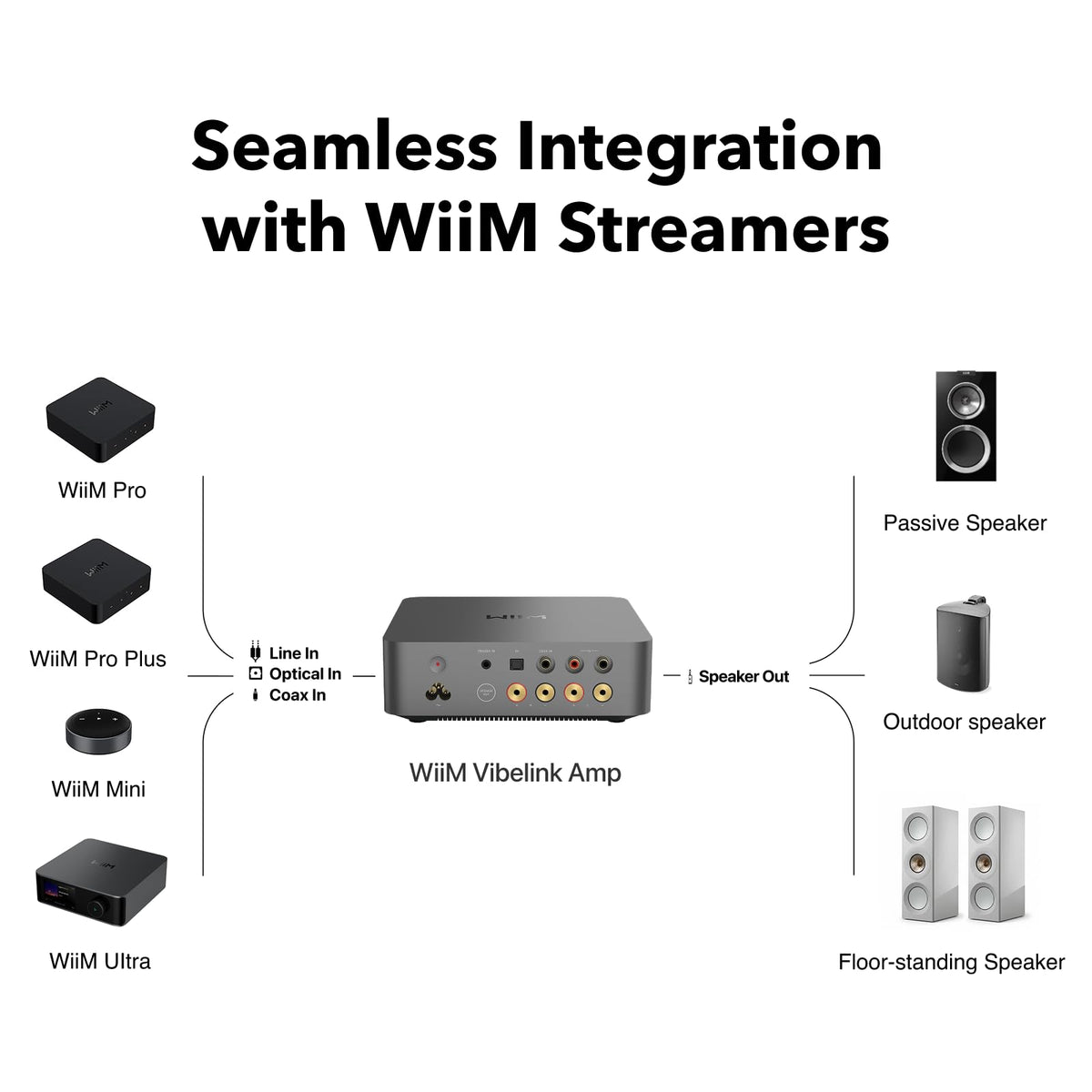 WiiM Vibelink Amp Stereo Amplifier for Passive Speaker Upgrade