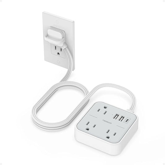 TESSAN Ultra Thin Flat Ring Plug Extension Cord 5 FT, Slim Travel Power Strip with USB Ports (1 USB C), Non Surge Protector Flat Plug Wall Charger with 3 Outlets for Office, Alaska Cruise Essentials