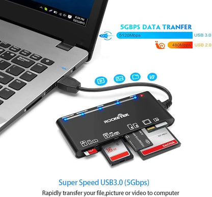 USB3.0 Multi-Card Reader, SD/TF/CF/Micro SD/XD/MS 7 in 1 Fast 5Gbps Memory Card Reader/Writer/Hub for SD SDXC SDHC CF CFI TF Micro SD Micro SDXC Micro SDHC MS MMC UHS-I Cards,for Windows/Linux/Mac OS
