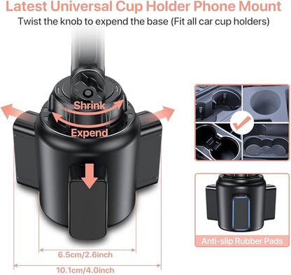 Miracase Universal Cup Phone Holder for Car, [Upgraded Version] Adjustable Long Neck Car Cup Holder Phone Mount Cradle Friendly Compatible with iPhone Samsung Google and All Smartphones, Pink