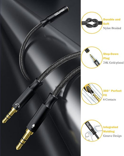 3.5mm Headset Splitter for PC 2 Pack, Crystal-Nylon Braid Female to Dual 3.5mm TRS Male Headphone Mic Splitter Audio Y Cable, CTIA Gaming Headset to PC Adapter - Matte Black 0.3M…