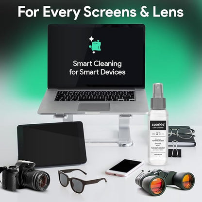 Sparkle Anti-Reflective Lens Cleaner Spray kit | (2) 1oz Glasses Cleaner Spray + (2) Microfiber Cloth for Eyeglasses, Sunglasses, Lenses, Screens and Camera Cleaning Kit (4 Piece Set)