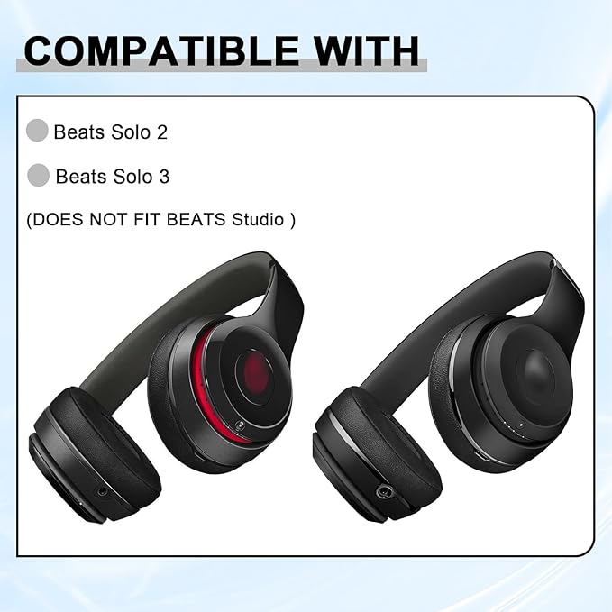 Replacement Ear Pads for Beats Solo 2 & Solo 3 Wireless On-Ear Headphones, Ear Cushions, Headset Earpads, Ear Cups Cover with Soft Protein Leather (White)