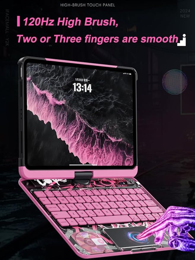 KARTICE Transparent 360 Keyboard Case with Wireless Keyboard for iPad Pro 13 2024 13 inch, Multi-Touch Trackpad, 7 Color Backlight, 360° Rotating Stand with Pencil Holder for iPad Pro 13