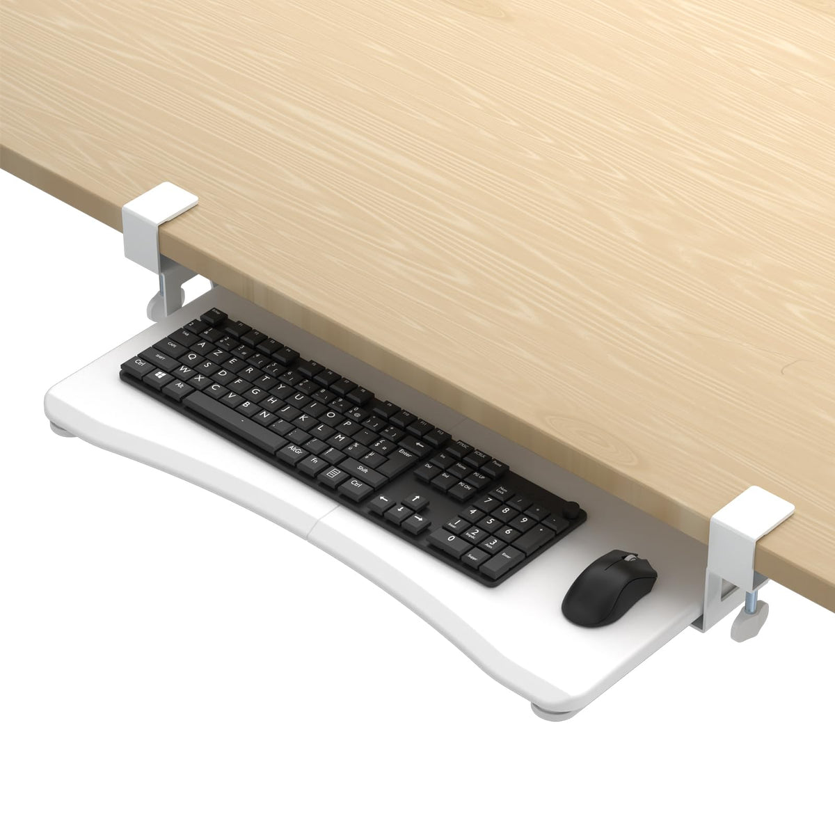 suptek Keyboard Tray Under Desk Pull Out with C Clamp Mount, Computer Keyboard & Mouse Tray, 25.6 (30 Including Clamps) x 11.8 inch Slide-Out Platform Computer Drawer for Typing, Light Wood, DSF1QM