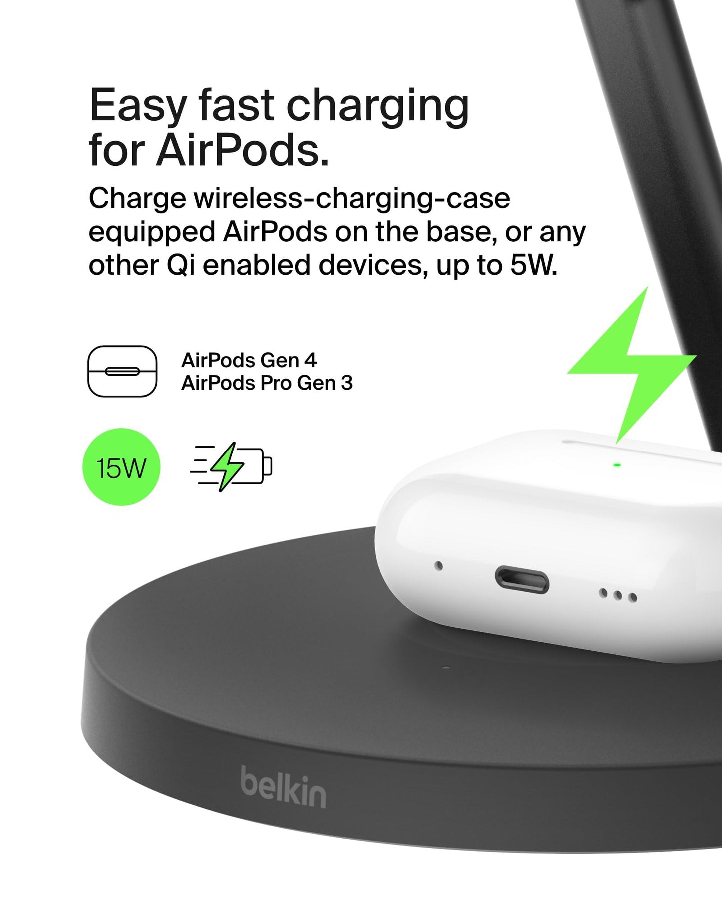 Belkin Qi2 15W Wireless Charging Station, 3 in 1 iPhone Charger
