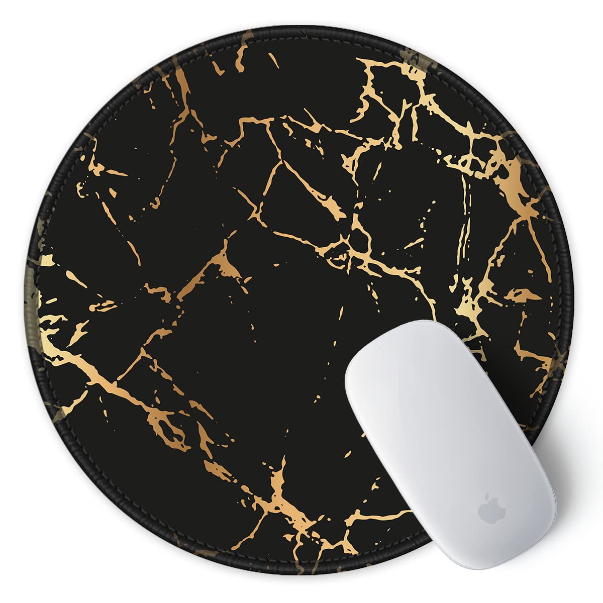 ITNRSIIET Round Mouse Pad with Stitched Edge Premium-Textured Waterproof Non-Slip Rubber Base Desktop Protection Mat Diameter 8.7 inches, Gold Texture Black Marble