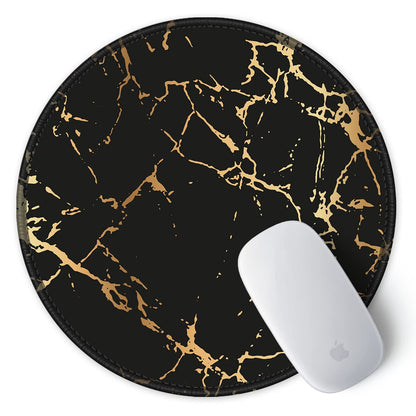 ITNRSIIET Round Mouse Pad with Stitched Edge Premium-Textured Waterproof Non-Slip Rubber Base Desktop Protection Mat Diameter 8.7 inches, Gold Texture Black Marble