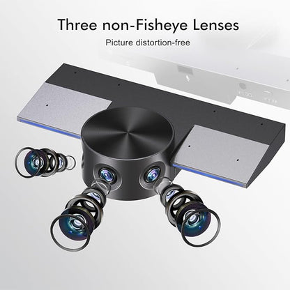 Panoramic 180° Video Camera, Immersive Video Conference Experience, both Overall and Speakers’ Close-up view, 1080P Webcam for Huddle Room and Homebased Office, Plug and Play with Micro SD Card Slot
