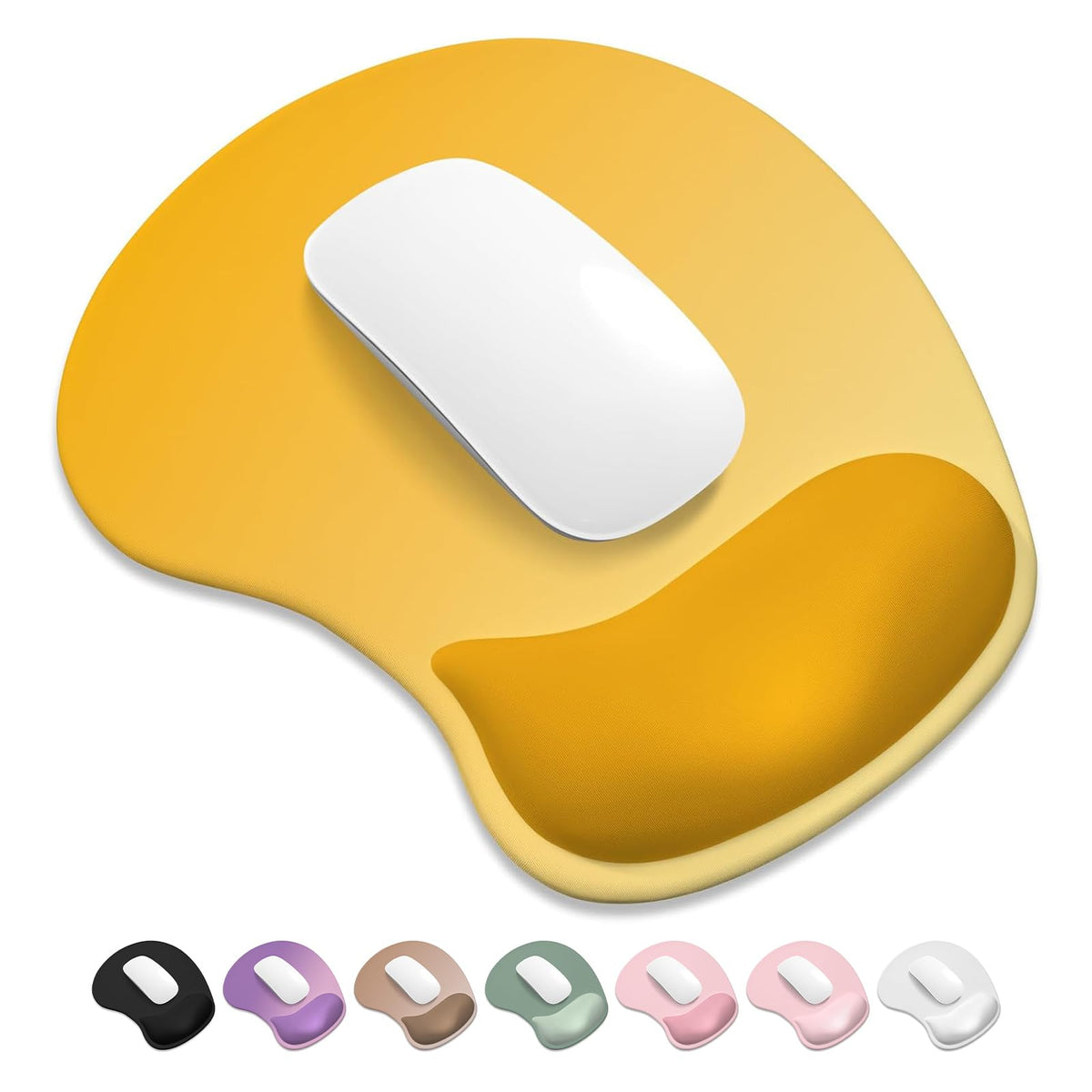 ITNRSIIET Ergonomic Mouse Pad, Cushioned Gel Wrist Rest, Non-Slip Base, Smooth Surface, Cute Multi-Color, 9.5 x 8.2 in, White