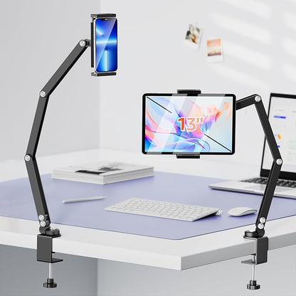 Urmust Tablet Holder Mount with Extendable Arm, Multi-Node Adjustable for 4.7-13" iPad Pro, Air, Galaxy Tab, Kindle Fire, Switch - Universal Tablet Stand for Bed, Desk & Work