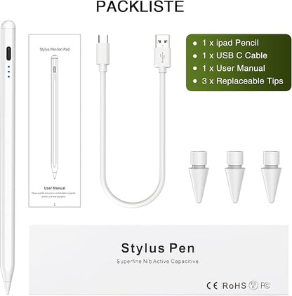 Stylus Pen for iPad 2018-2025, Fast Charging Magnetic Pencil (1st Generation) with Tilt Sensitivity & Palm Rejection for iPad Air 3/4/5/M2/M3, iPad mini 5/6, iPad 6/7/8/9/10/11, iPad Pro 11"/12.9"/M4