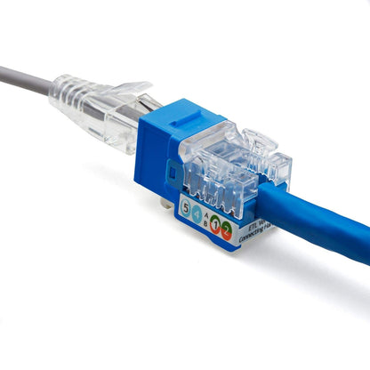 TRUE CABLE Cat6A Unshielded (UTP) Keystone Jack, 90-Degree Punch-Down RJ45 Female Module, PoE++ 4PPoE, UL Listed & TIA Certified, Blue, 12 Pack