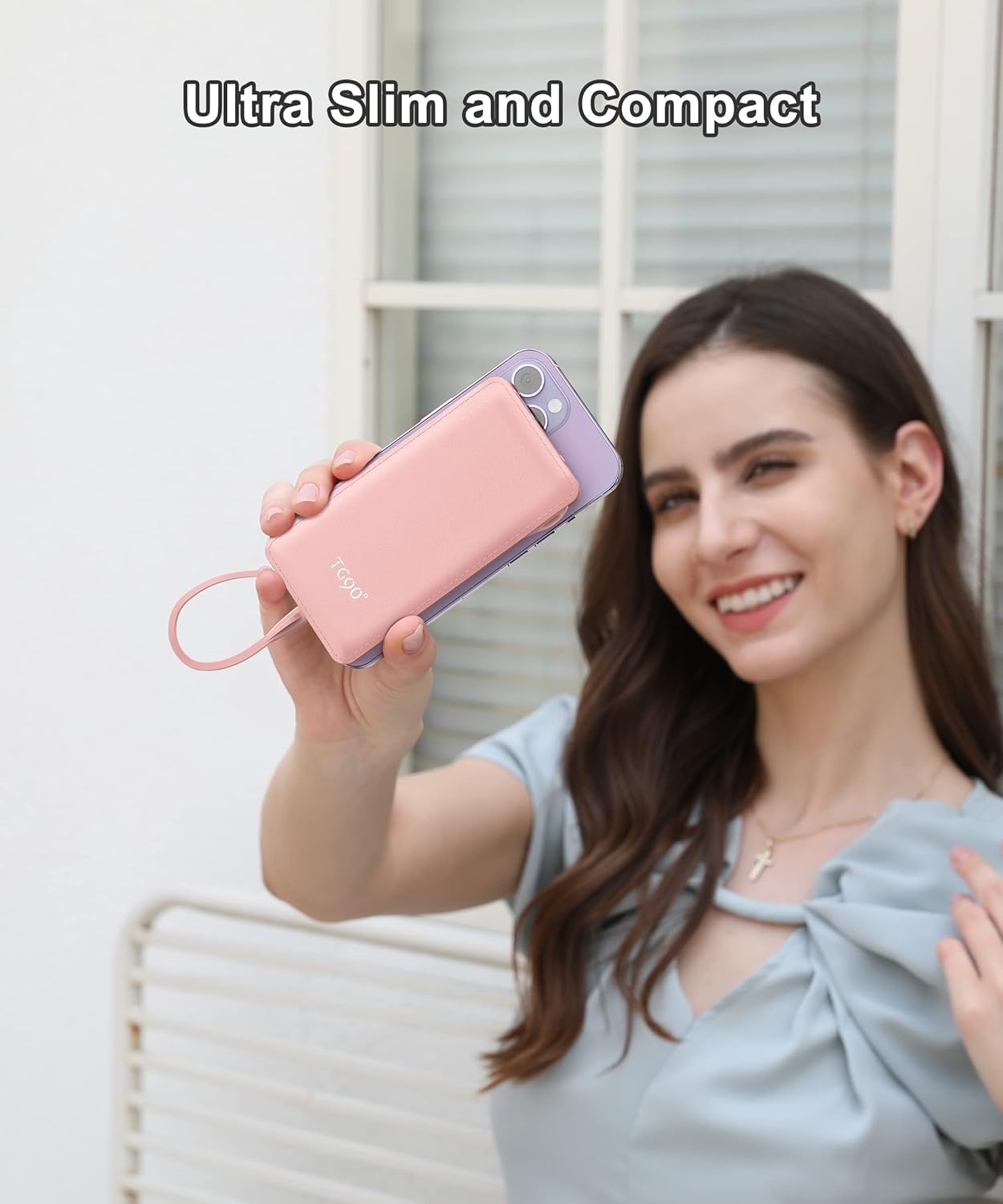 TG90° 2 Pack Slim Portable Charger with Built in Cables,10000mAh Power Bank Travel Charger Cell Phone External Battery Pack,4 Output Portable Bank Compatible with iPhone Android Phone