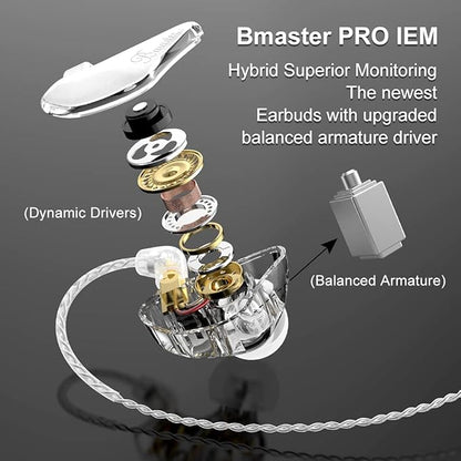 BASN in-Ear Monitors, Bmaster Triple Driver HiFi Stereo Noise-Isolating with Enhanced Bass for Musicians Stage/Audio Recording(PRO White/Black)