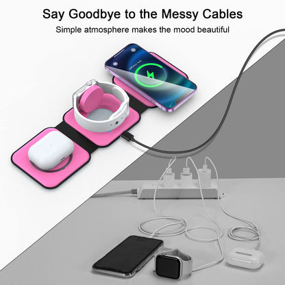 Wireless Charger 3 in 1,RTOPS Magnetic Traval Wireless Charging Station Multiple Devices,GaN 3 in 1 Charging Station,Compatible iphone17/16/15/14/13/Pro/Max,iWatch,AirPods4/3/2/Pro(Adapter Includes)