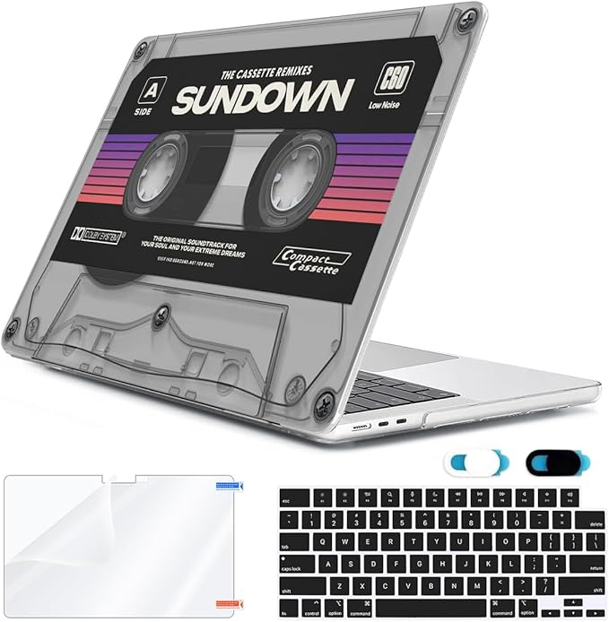 Compatible with MacBook Air 13.6 inch Case 2025 2024 2023 2022 Release M4 A3240 M3 A3113 M2 A2681 with Touch ID, Plastic Hard Shell Case&Keyboard Cover&Screen Film&Webcam Cover, Cassette Tape
