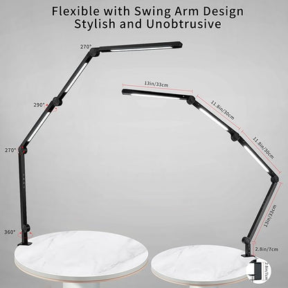 LED Desk Lamp with Clamp & Flexible Arm - 3 Light Sources, 4 Color Modes & 5 Brightness Levels, Eye-Caring Table Light with Memory Function