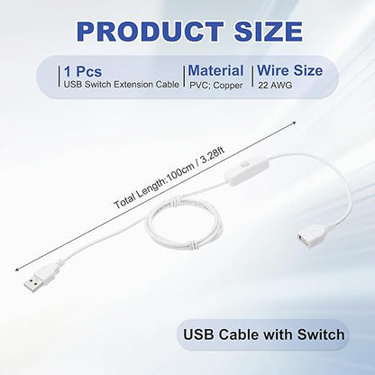 MECCANIXITY USB Extension Cable with ON/Off Button Switch 1m USB Male to Female Extension Cord for Desk Lamp Fan LED Light Strip White Pack of 1