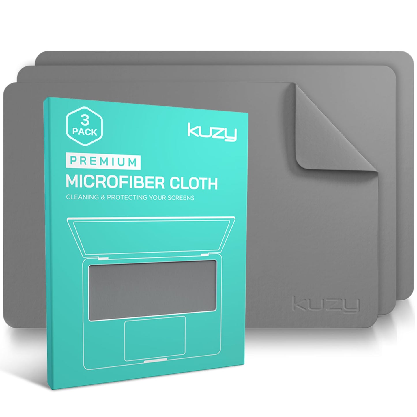 Kuzy 3 Pack Premium Microfiber Cleaning Cloth - MacBook Screen Cleaner Keyboard Cover Imprint Protection Accessories - Laptop Screen Cleaner Cloth - Eyeglass Lens Glasses Cleaner, 3 Pack - Gray