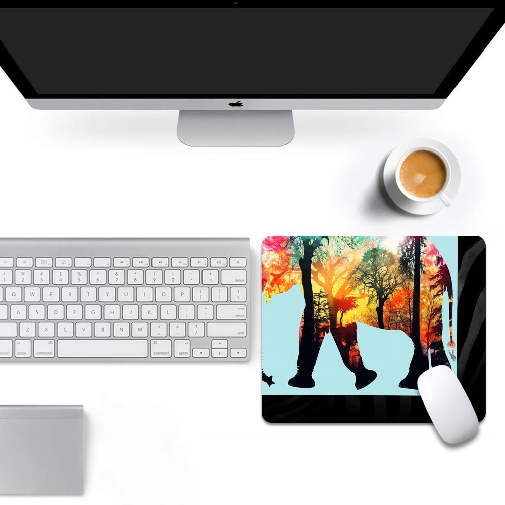 Square Mouse Pad Colorful Forest Elephant-1,Gaming Mouse Pads for Desk,Soft Computer Waterproof Non-Slip Mouse Mat