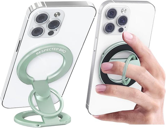 RESPECTED BRO-Magnetic-Phone-Ring-Holder with Dual Rings, Compatible with iPhone 17/16/15/14/13/12, Multifunctional Stand for Office, Gym, Kitchen & All Metal Surfaces, Finger Loop Grip (Light Green)