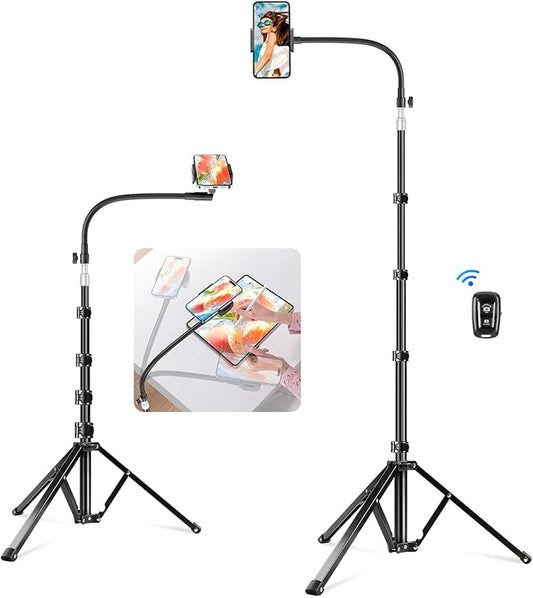 elitehood 80” Tall Phone Stand Tripod, Floor Phone Recording Stand, Heavy Duty Adjustable iPhone Tripod Stand Compatible with iPhone 15 14 13 12