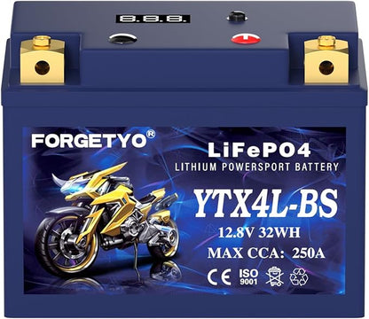 YTX4L-BS Lithium Motorcycle Battery, ATV Battery 12V 2.5AH 250CCA Compatible with Scooter, Snowmobile, Jet Ski, Scooter, PWC & More