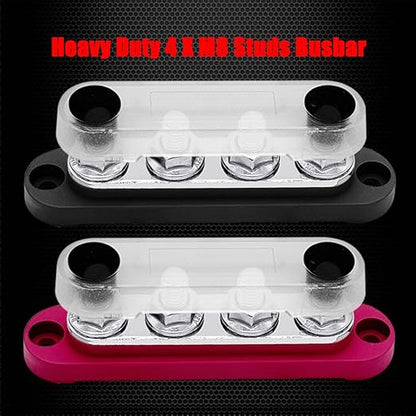 4 x M8 (5/16") Studs Power Distribution Block Bus Bar 12V, Ampper 4.3" 200A Marine BusBar Battery Distribution Block W/Cover for Car Boat Solar (Red & Black)