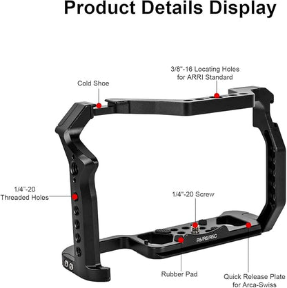R5 ii/R5/R6/R5C/R6 ii Camera Cage,R5 Mark ii/R6 Mark ii Cage with Cold Shoe and ARRI Interface for EOS R5C/R6 Mark II/R5 Mark II/R5/R6/R5C