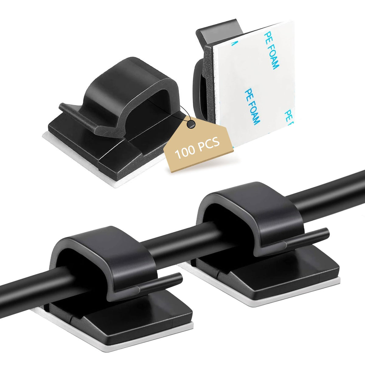 Abnii 100PCS Adhesive Cable Clips, Cord Wire Organizer, Black, Small