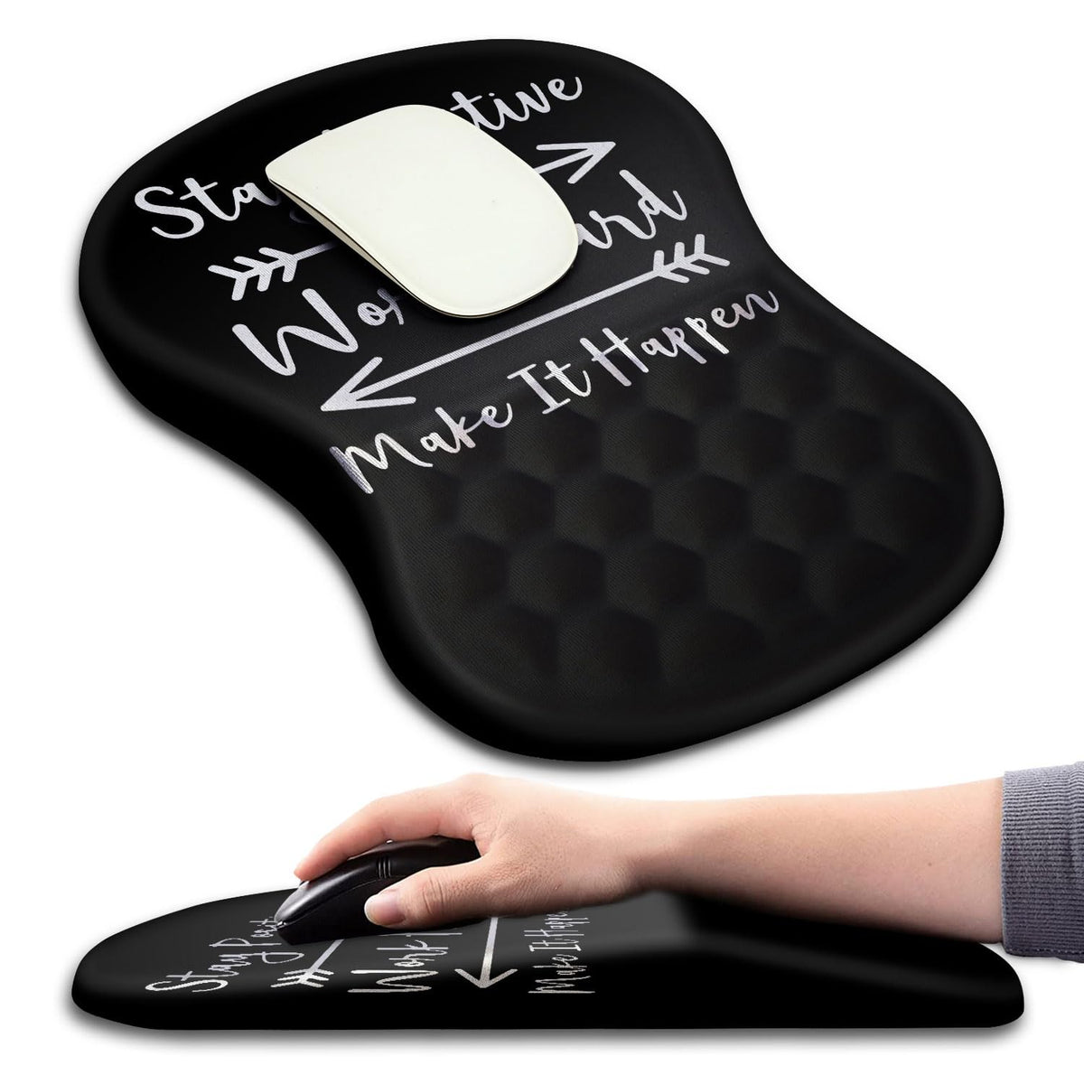 KUOSGM Mouse Pad Wrist Support, Ergonomic Mouse Pad with Massage Dot, Comfortable Computer Mouse Pad for Laptop, Wrist Rest Pain Relief Mousepad with Non-Slip PU Base for Office & Home, 12 x 8 in