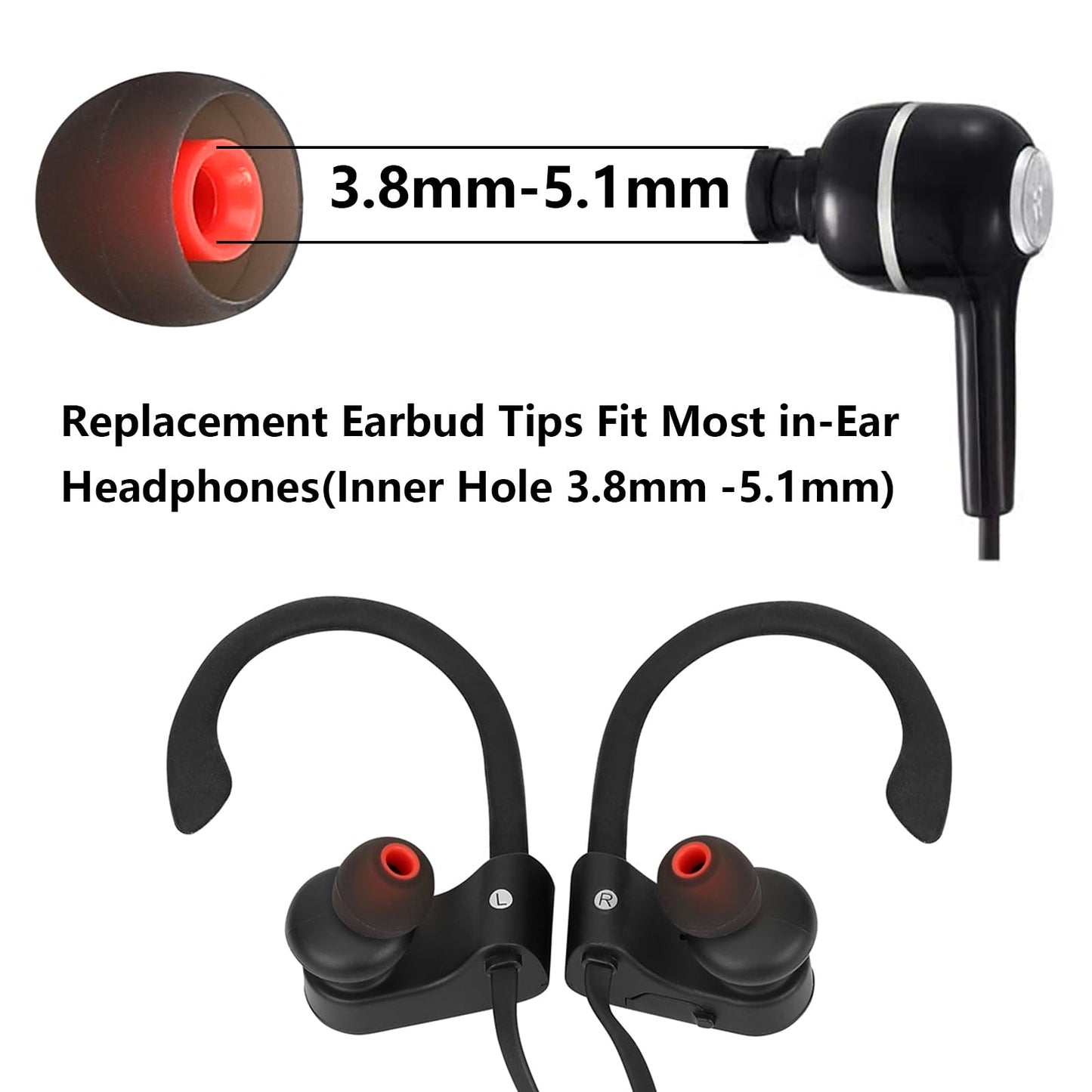 MMYQXI Earbud Replacement Tips Silicone Earbud Tips Earbud Covers Fit for in-Ear Headphones (Inner Hole 3.8mm -5.1mm) Ear Tips Earbud Rubber Tips 9 Pairs S/M/L