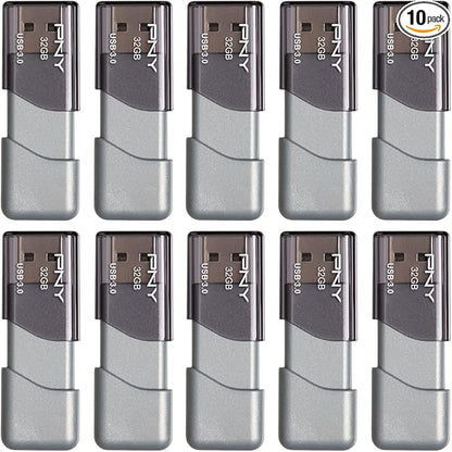 PNY 32GB Turbo Attaché 3 USB 3.0 Flash Drive, Silver (Pack of 10)