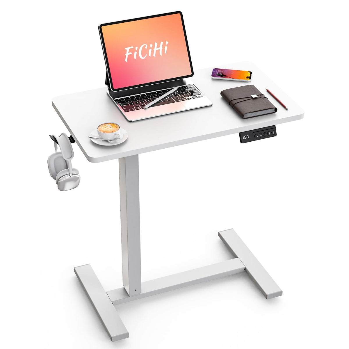 FiCiHi 28 Inch Small Electric Standing Desk, Adjustable Mobile Laptop Desk
