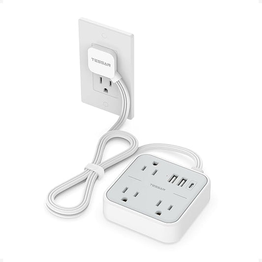 TESSAN Ultra Thin Flat Extension Cord 3 FT, Grey