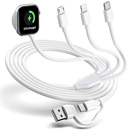 Multi Charging Cable 4 in 2 for Apple Watch Charger i-Phone, Travel 4 in 2 Watch & Phone Charger with iOSPorts/Type C/Micro USB Port Compatible with iWatch/iPhone 16 15/Galaxy Android-6FT