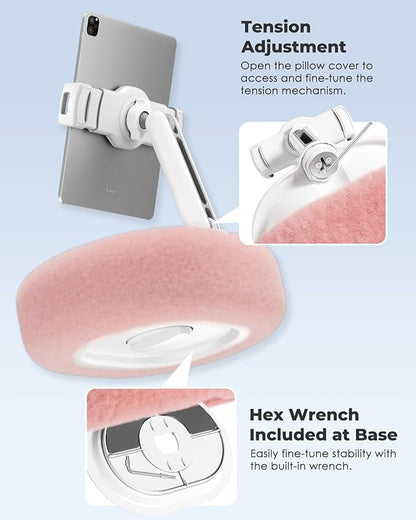 Viozon Tablet Pillow Stand,Kindle Pillow Stand, Compatible with 4-11" Tablet/Phone with Small Bowl, Kindle Holder Accessories,Idea for Reading and Video Watching On Bed,Pink