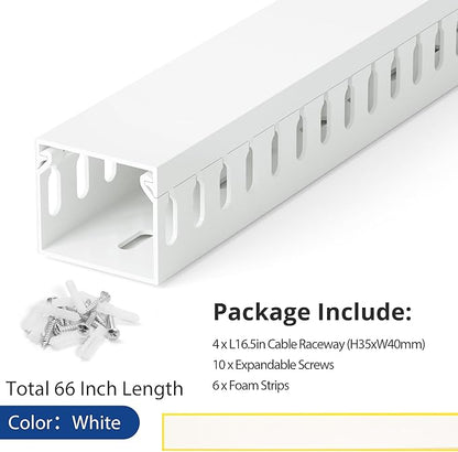 1.4"H x 1.6"W Cable Raceway, 66in Under Desk Wire Management Channel, White