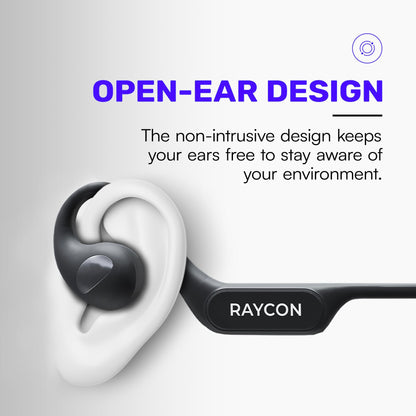 Raycon Open Bluetooth Headphones - Open Ear Running Headphones, Sweat & Water-Resistant Open Earbuds with Mic for Sports & Workouts, 12hr Playtime (Black)