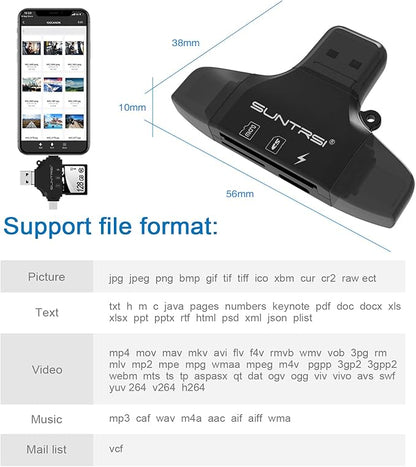 4 in 1 SD Card Reader for iPhone ipad Android Mac PC Camera,Micro SD Card Reader SD Card Adapter Portable Memory Card Reader Trail Camera Viewer for SD and TF Card