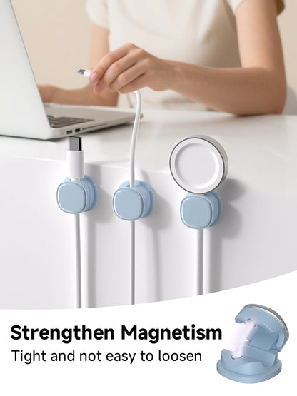 Magnetic Cable Clips, Adjustable Cord Holder Management, Adhesive Wire Keeper Organizer for Home Office Desk Phone PC Car Wall Desktop Nightstand Appliance (9-PCS Blue)